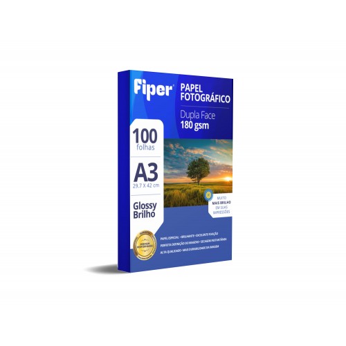 Papel Foto Glossy Dupla Face 180G/M² A3 - 100 Fls
