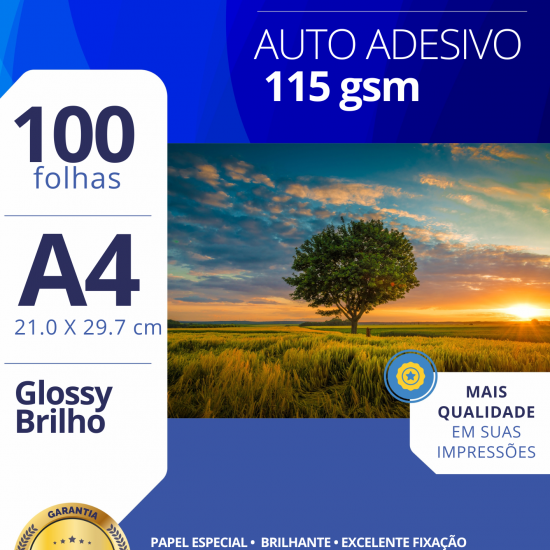 Papel Foto Glossy Auto Adesivo 115G/M A4 - 100 Fls Papel Foto Glossy Auto Adesivo 115G/M A4 - 100 Fls