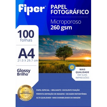 Papel Fotográfico Microporoso Brilho 260G/M² A4  100 Fls