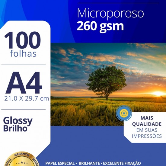 Papel Fotográfico Microporoso Brilho 260G/M² A4 100 Fls Papel Fotográfico Microporoso Brilho 260G/M² A4 100 Fls