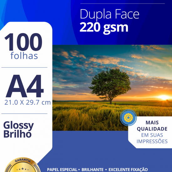 Papel Foto Glossy Dupla Face 220G/M² A4 - 100 Fls Papel Foto Glossy Dupla Face 220G/M² A4 - 100 Fls