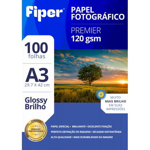 Papel Foto Glossy 120G/M² - A3 - 100 Fls