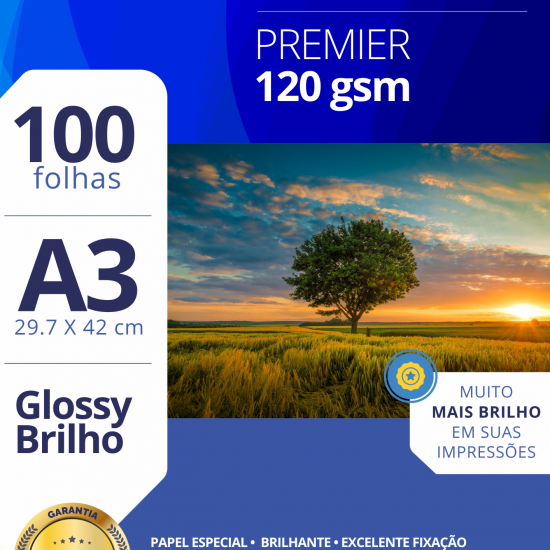 Papel Foto Glossy 120G/M² - A3 - 100 Fls Papel Foto Glossy 120G/M² - A3 - 100 Fls