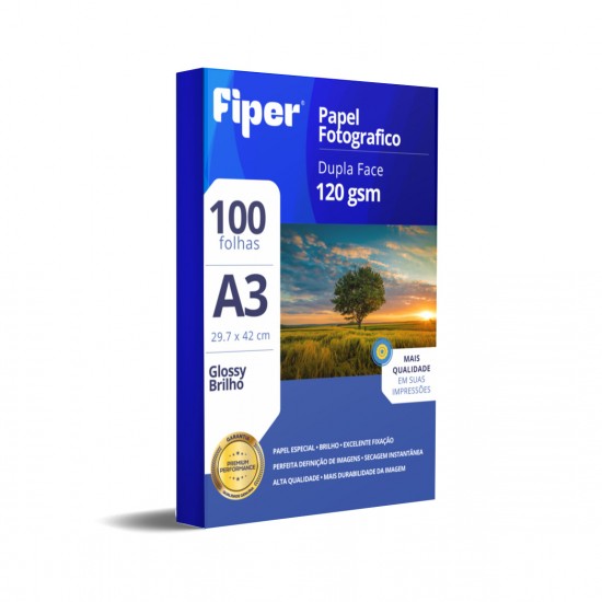 Papel Foto Glossy Dupla Face 120G/M² - A3 - 100 Fls Papel Foto Glossy Dupla Face 120G/M² - A3 - 100 Fls
