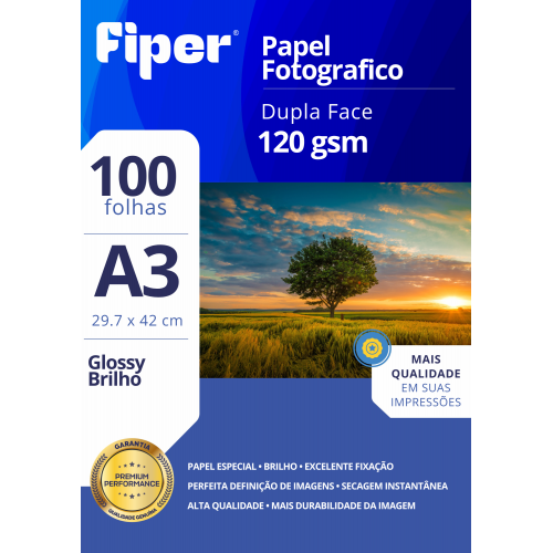 Papel Foto Glossy Dupla Face 120G/M² - A3 - 100 Fls